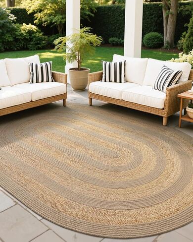 LUMI Jute Area Rug 4ft Round for Living Room, Natural Braided Woven Rugs Non Slip, Neutral Farmhouse Carpets No Shedding, Durable for High Traffic, Dining Room, Indoor, Outdoor, Patio in Saudi Arabia