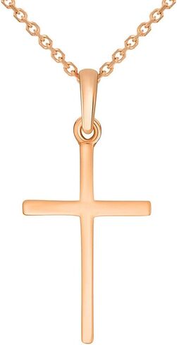 14k Solid Rose Gold Classic Small Religious Cross Charm Pendant with Cable Chain Necklace in Saudi Arabia