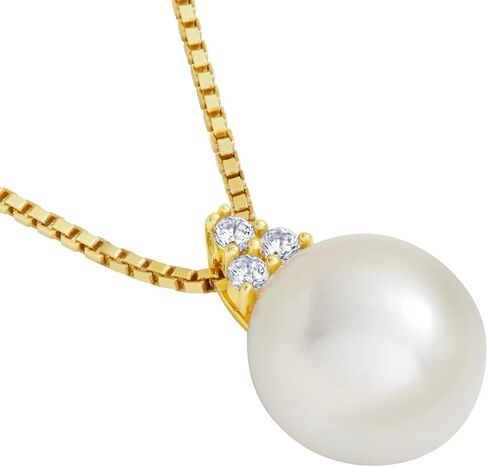 PEORA 14K Yellow Gold Freshwater Cultured White Pearl Pendant for Women, Round Button Shape, 10mm Heirloom Slider Solitaire, Dainty Pearl Necklaces, in Saudi Arabia