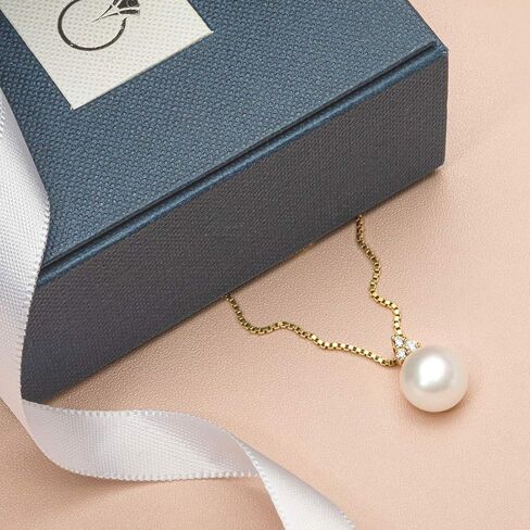 PEORA 14K Yellow Gold Freshwater Cultured White Pearl Pendant for Women, Round Button Shape, 10mm Heirloom Slider Solitaire, Dainty Pearl Necklaces, in Saudi Arabia