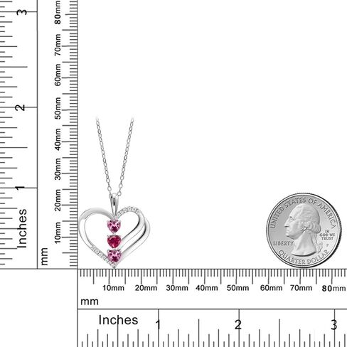 925 Sterling Silver Pink Tourmaline and Red Created Ruby and White Moissanite 3-Stone Pendant Necklace For Women (0.86 Cttw, Gemstone October Birthstone, Heart Shape 4MM, with 18 Inch Silver Chain) in Kuwait