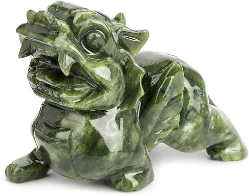 gemshan Green Jade Pi Xiu/Pi Yao Statue - Wealth Guardian with Meticulous Wing/Teeth Detailing | Authentic Jade (Not Resin) | Feng Shui Money Attractor & Evil Warder in Kuwait