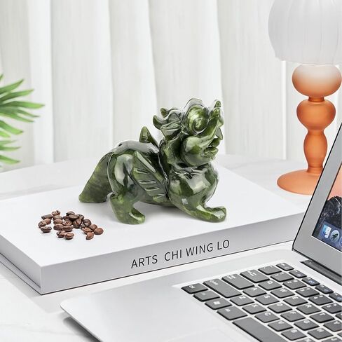 gemshan Green Jade Pi Xiu/Pi Yao Statue - Wealth Guardian with Meticulous Wing/Teeth Detailing | Authentic Jade (Not Resin) | Feng Shui Money Attractor & Evil Warder in Kuwait