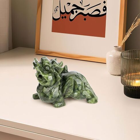 gemshan Green Jade Pi Xiu/Pi Yao Statue - Wealth Guardian with Meticulous Wing/Teeth Detailing | Authentic Jade (Not Resin) | Feng Shui Money Attractor & Evil Warder in Kuwait