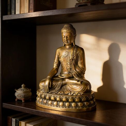 تمثال بوذا الطب النحاسي النقي في الأماكن المغلقة 7.5 بوصة - ديكور روحي معدني عتيق لمذبح منزل غرفة زن ومساحة التأمل - تماثيل بودا الآسيوية المصنوعة ثقيلًا in Kuwait