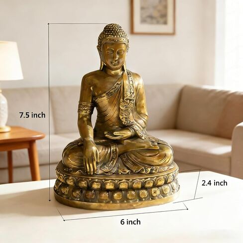 تمثال بوذا الطب النحاسي النقي في الأماكن المغلقة 7.5 بوصة - ديكور روحي معدني عتيق لمذبح منزل غرفة زن ومساحة التأمل - تماثيل بودا الآسيوية المصنوعة ثقيلًا in Kuwait