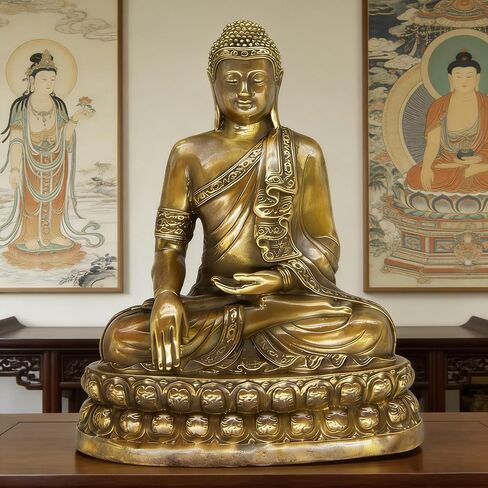 تمثال بوذا الطب النحاسي النقي في الأماكن المغلقة 7.5 بوصة - ديكور روحي معدني عتيق لمذبح منزل غرفة زن ومساحة التأمل - تماثيل بودا الآسيوية المصنوعة ثقيلًا in Kuwait