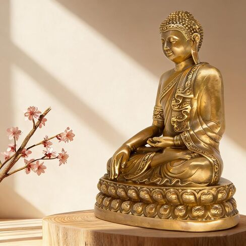 تمثال بوذا الطب النحاسي النقي في الأماكن المغلقة 7.5 بوصة - ديكور روحي معدني عتيق لمذبح منزل غرفة زن ومساحة التأمل - تماثيل بودا الآسيوية المصنوعة ثقيلًا in Kuwait