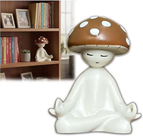 Meditation Mushroom Resin Statue Cute Figurine for Desk Home Office Garden Decor, Tabletop Plant Ornament for Living Room Patio Backyard in Kuwait