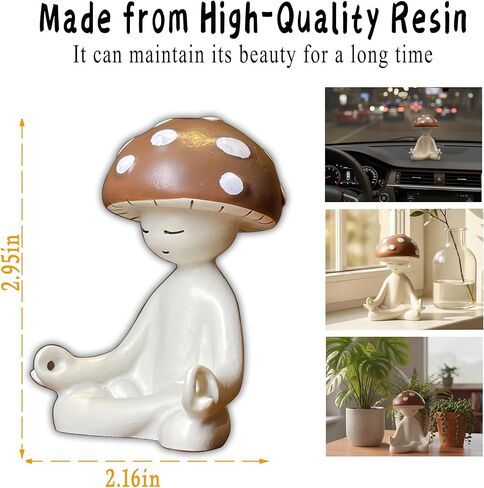Meditation Mushroom Resin Statue Cute Figurine for Desk Home Office Garden Decor, Tabletop Plant Ornament for Living Room Patio Backyard in Kuwait