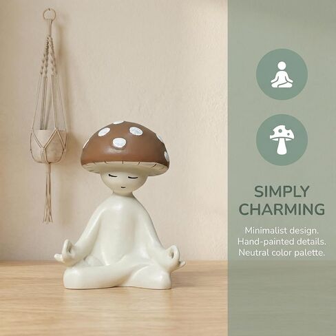 Meditation Mushroom Resin Statue Cute Figurine for Desk Home Office Garden Decor, Tabletop Plant Ornament for Living Room Patio Backyard in Kuwait