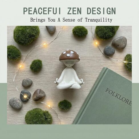 Meditation Mushroom Resin Statue Cute Figurine for Desk Home Office Garden Decor, Tabletop Plant Ornament for Living Room Patio Backyard in Kuwait