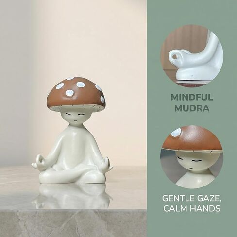 Meditation Mushroom Resin Statue Cute Figurine for Desk Home Office Garden Decor, Tabletop Plant Ornament for Living Room Patio Backyard in Kuwait