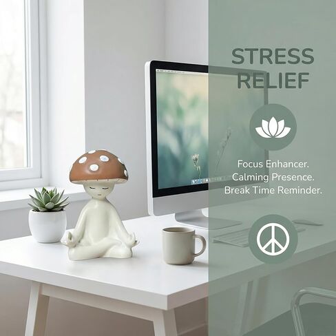 Meditation Mushroom Resin Statue Cute Figurine for Desk Home Office Garden Decor, Tabletop Plant Ornament for Living Room Patio Backyard in Kuwait
