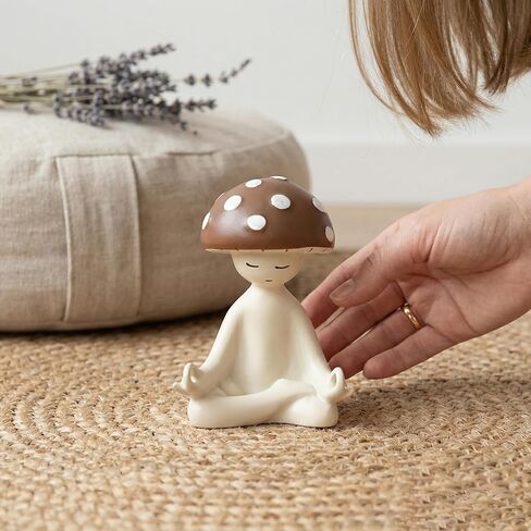 Meditation Mushroom Resin Statue Cute Figurine for Desk Home Office Garden Decor, Tabletop Plant Ornament for Living Room Patio Backyard in Kuwait
