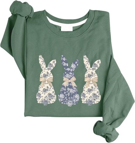 Bunny Easter Sweatshirt Florals Bunny Sweatshirt Cute Easter Bow Hoodie For Women in Saudi Arabia