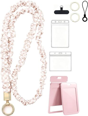 Scrunchie Lanyard for Id Badges keys,Thin Stretchy Retractable Scrunchie Teacher Lanyards for women with 3 Id Holders in Saudi Arabia