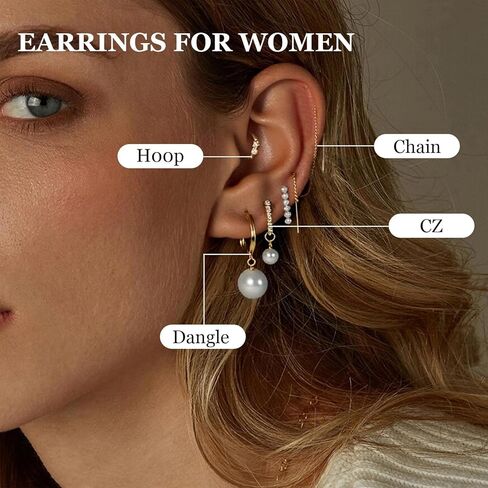 5 Pairs Pearl Huggie Earrings Stacks for Women Gold Dangle Stackable Hoop Earrings Dainty Tassel Chain Multiple Double Piercing Stack Set Statement Jewelry in Saudi Arabia