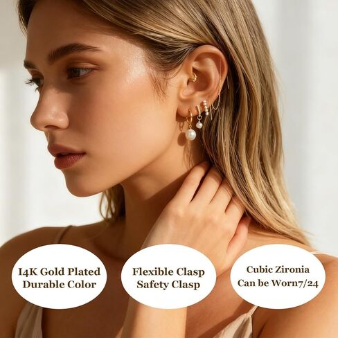 5 Pairs Pearl Huggie Earrings Stacks for Women Gold Dangle Stackable Hoop Earrings Dainty Tassel Chain Multiple Double Piercing Stack Set Statement Jewelry in Saudi Arabia