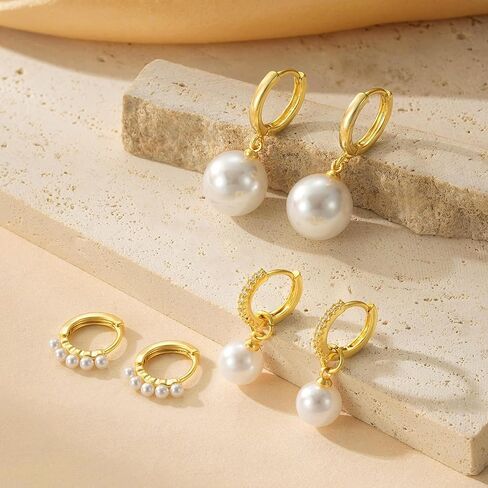 5 Pairs Pearl Huggie Earrings Stacks for Women Gold Dangle Stackable Hoop Earrings Dainty Tassel Chain Multiple Double Piercing Stack Set Statement Jewelry in Saudi Arabia