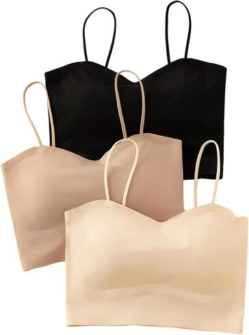 OYOANGLE Women's 3 Pack Spaghetti Strap No Underwire Bras Seamless Padded Comfy Bralettes Cami Tops in Saudi Arabia