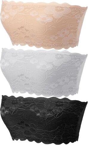 قطعة علوية من الدانتيل، قطعتان من حمالة صدر دانتيل بدون حمالات، حمالة صدر أمامية قابلة للتمدد لفستان منخفض القطع، غطاء فتحة العنق للرقبة المنخفضة، دعم مريح بدون خياطة (أبيض، أسود) in Kuwait