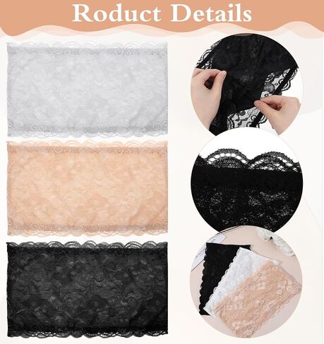 قطعة علوية من الدانتيل، قطعتان من حمالة صدر دانتيل بدون حمالات، حمالة صدر أمامية قابلة للتمدد لفستان منخفض القطع، غطاء فتحة العنق للرقبة المنخفضة، دعم مريح بدون خياطة (أبيض، أسود) in Kuwait