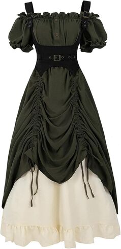 LTAKK Renaissance Dress Women Medieval Costume Off-Shoulder Pirate Steampunk Ren Faire Dresses with Corset 3Pcs in Kuwait