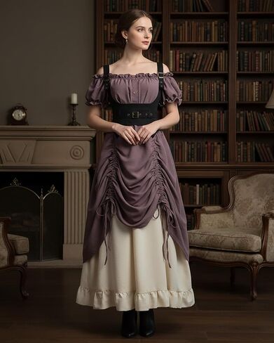 LTAKK Renaissance Dress Women Medieval Costume Off-Shoulder Pirate Steampunk Ren Faire Dresses with Corset 3Pcs in Saudi Arabia