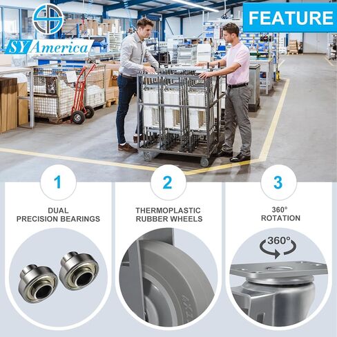 عجلات SY America مقاس 4 بوصات، عجلات صناعية، مجموعة عجلات شديدة التحمل مكونة من 4 عجلات من المطاط اللدن بالحرارة لا تحمل علامات للعربة والأثاث ومنضدة العمل، 2 فرامل و2 صلبة، سعة 1200 رطل in Kuwait