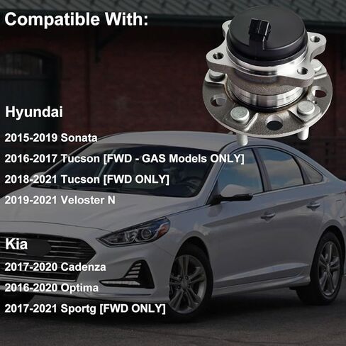 512553 Rear Wheel Bearing and Hub Assembly Set Fit for Hynd Sonata 2015-2019/Tucson 2016-2020/Veloster N 2019-2021/Cadenza Optima Sportage 2017-2020, 5 Lugs w/ABS, Wheel Bearing Hubs Replace# BR930925 in Saudi Arabia