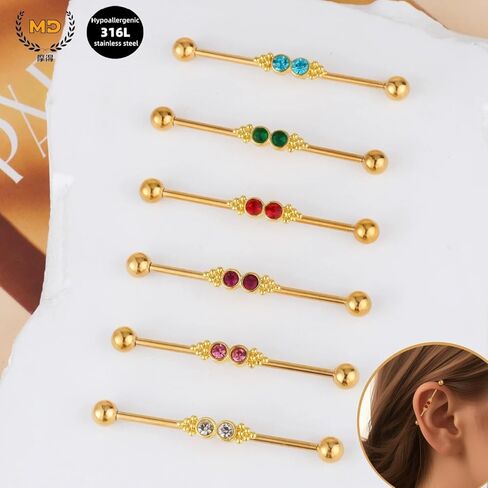 14G مزدوج تشيكوسلوفاكيا الصناعية الحديد الغضروف القرط 14K مطلية بالذهب الفولاذ المقاوم للصدأ ثقب المجوهرات الصناعية 38mm شريط طويل الغضروف الحديد أقراط للنساء in Kuwait