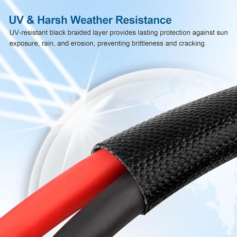 كابل شمسي 10AWG - سلك تمديد للوحة الشمسية بطول 50 قدمًا، سلك PV 10 قياسات مع غطاء حماية مثبطات اللهب موصل مقاوم للماء للإناث والذكور للمركبات الترفيهية والأنظمة الكهروضوئية والألواح الشمسية (50 قدمًا) in Kuwait