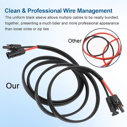 كابل شمسي 10AWG - سلك تمديد للوحة الشمسية بطول 50 قدمًا، سلك PV 10 قياسات مع غطاء حماية مثبطات اللهب موصل مقاوم للماء للإناث والذكور للمركبات الترفيهية والأنظمة الكهروضوئية والألواح الشمسية (50 قدمًا) in Kuwait