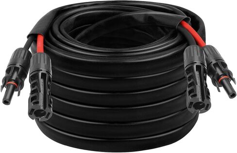 كابل شمسي 10AWG - سلك تمديد للوحة الشمسية بطول 50 قدمًا، سلك PV 10 قياسات مع غطاء حماية مثبطات اللهب موصل مقاوم للماء للإناث والذكور للمركبات الترفيهية والأنظمة الكهروضوئية والألواح الشمسية (50 قدمًا) in Kuwait