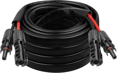 كابل شمسي 10AWG - سلك تمديد للوحة الشمسية بطول 50 قدمًا، سلك PV 10 قياسات مع غطاء حماية مثبطات اللهب موصل مقاوم للماء للإناث والذكور للمركبات الترفيهية والأنظمة الكهروضوئية والألواح الشمسية (50 قدمًا) in Kuwait