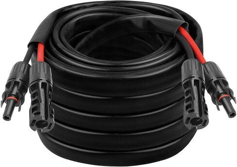 كابل شمسي 10AWG - سلك تمديد للوحة الشمسية بطول 50 قدمًا، سلك PV 10 قياسات مع غطاء حماية مثبطات اللهب موصل مقاوم للماء للإناث والذكور للمركبات الترفيهية والأنظمة الكهروضوئية والألواح الشمسية (50 قدمًا) in Kuwait
