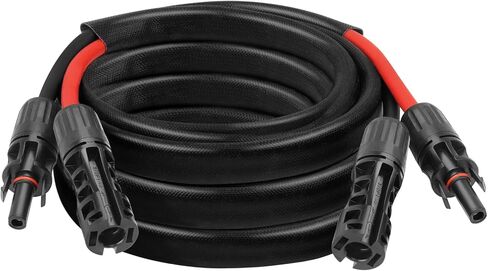 كابل شمسي 10AWG - سلك تمديد للوحة الشمسية بطول 50 قدمًا، سلك PV 10 قياسات مع غطاء حماية مثبطات اللهب موصل مقاوم للماء للإناث والذكور للمركبات الترفيهية والأنظمة الكهروضوئية والألواح الشمسية (50 قدمًا) in Kuwait