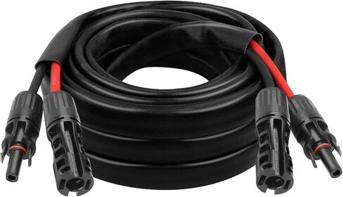 كابل شمسي 10AWG - سلك تمديد للوحة الشمسية بطول 50 قدمًا، سلك PV 10 قياسات مع غطاء حماية مثبطات اللهب موصل مقاوم للماء للإناث والذكور للمركبات الترفيهية والأنظمة الكهروضوئية والألواح الشمسية (50 قدمًا) in Kuwait