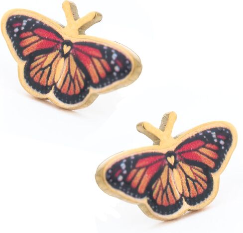 Monarch Butterfly Earrings, Nature Inspired 18K Gold Butterfly Studs, Safe for Sensitive Ears, Butterfly Jewelry for Nature Lovers, Unique Butterfly Stud Jewelry, Small Butterfly Earrings in Kuwait