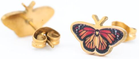 Monarch Butterfly Earrings, Nature Inspired 18K Gold Butterfly Studs, Safe for Sensitive Ears, Butterfly Jewelry for Nature Lovers, Unique Butterfly Stud Jewelry, Small Butterfly Earrings in Kuwait