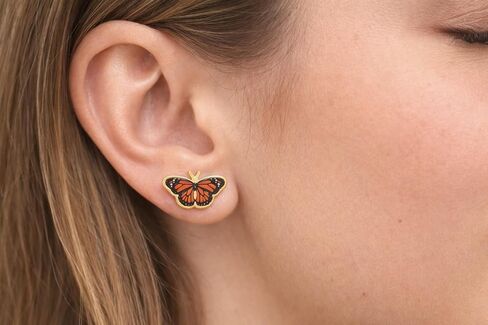 Monarch Butterfly Earrings, Nature Inspired 18K Gold Butterfly Studs, Safe for Sensitive Ears, Butterfly Jewelry for Nature Lovers, Unique Butterfly Stud Jewelry, Small Butterfly Earrings in Kuwait