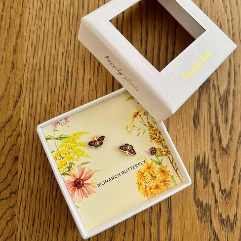 Monarch Butterfly Earrings, Nature Inspired 18K Gold Butterfly Studs, Safe for Sensitive Ears, Butterfly Jewelry for Nature Lovers, Unique Butterfly Stud Jewelry, Small Butterfly Earrings in Kuwait