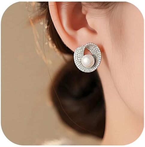 Big Pearl Earrings for Women Vintage Diamond Earrings Love Knot Design Pearl Jewelry for Daily Elegant Wear in Kuwait