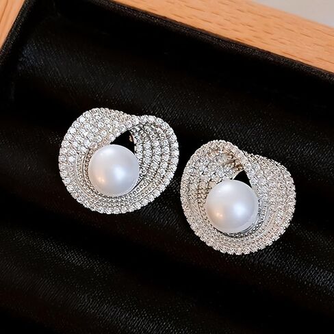 Big Pearl Earrings for Women Vintage Diamond Earrings Love Knot Design Pearl Jewelry for Daily Elegant Wear in Kuwait