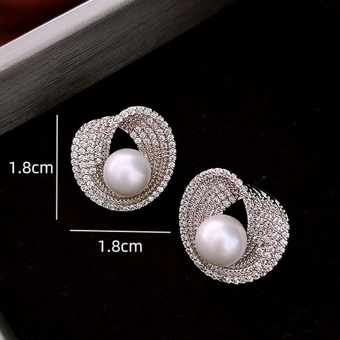 Big Pearl Earrings for Women Vintage Diamond Earrings Love Knot Design Pearl Jewelry for Daily Elegant Wear in Kuwait