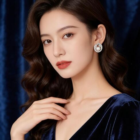 Big Pearl Earrings for Women Vintage Diamond Earrings Love Knot Design Pearl Jewelry for Daily Elegant Wear in Kuwait