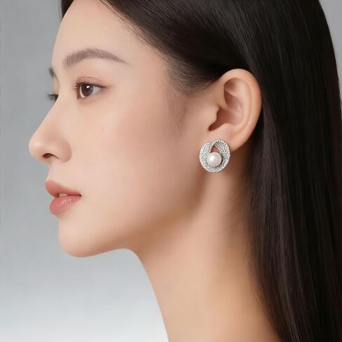 Big Pearl Earrings for Women Vintage Diamond Earrings Love Knot Design Pearl Jewelry for Daily Elegant Wear in Kuwait