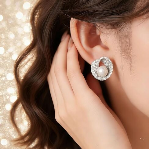 Big Pearl Earrings for Women Vintage Diamond Earrings Love Knot Design Pearl Jewelry for Daily Elegant Wear in Kuwait