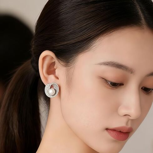 Big Pearl Earrings for Women Vintage Diamond Earrings Love Knot Design Pearl Jewelry for Daily Elegant Wear in Kuwait